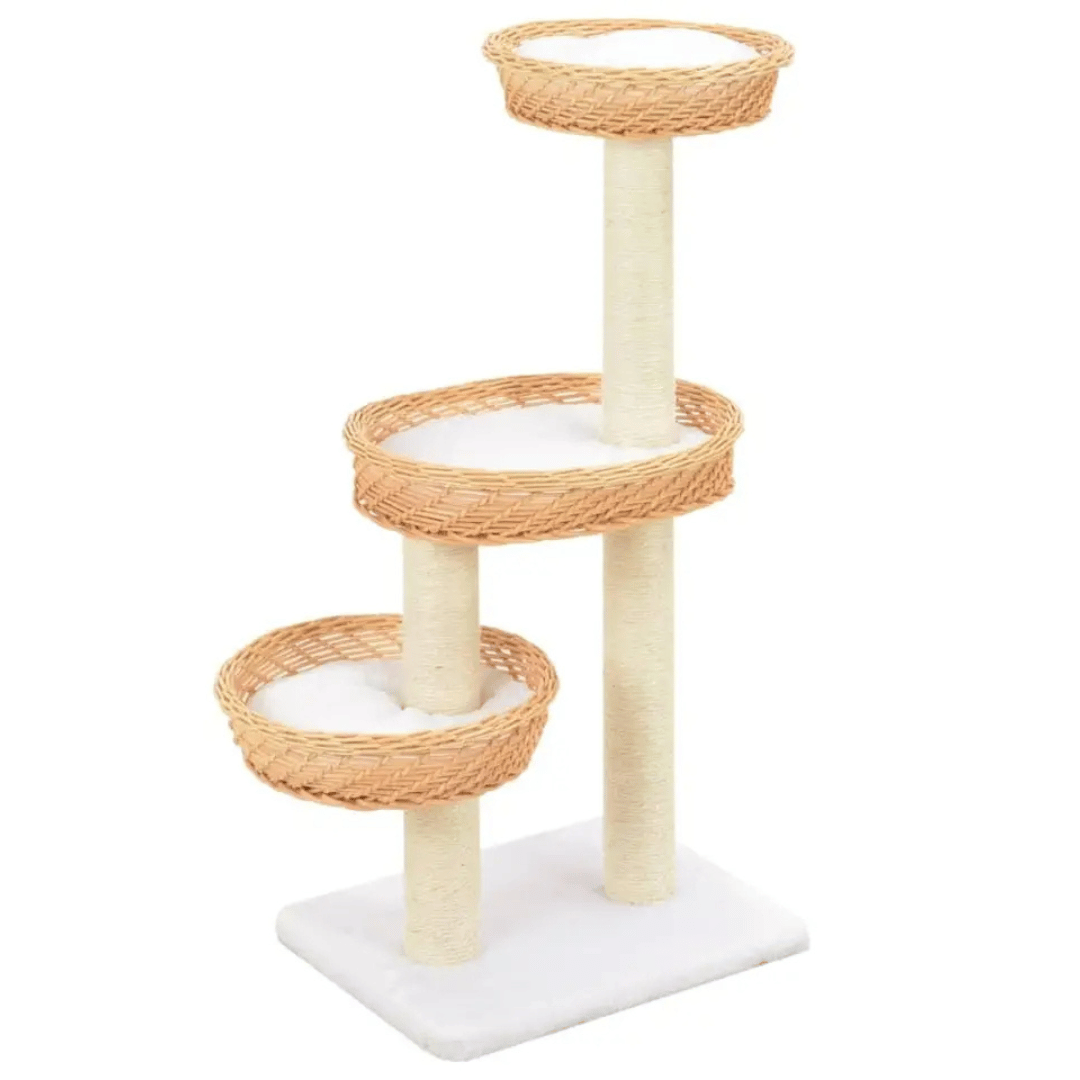 Aesthetic Cat Tree with Wicker Basket Perches & Sisal Scratching Posts 2