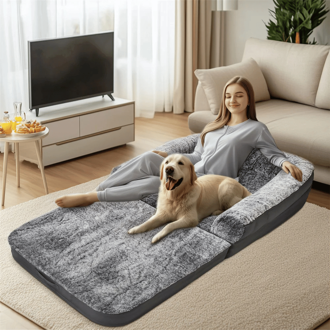 Anti-Anxiety Human Dog Bed | Foldable & Portable Calming Bolster Bed for Dogs & Owners 1