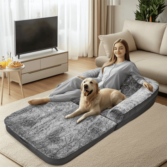 Anti-Anxiety Human Dog Bed | Foldable & Portable Calming Bolster Bed for Dogs & Owners 1