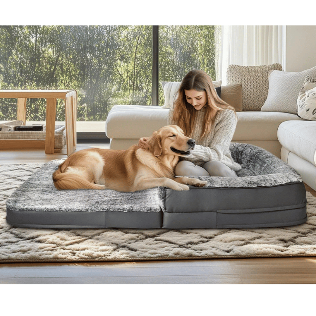 Anti-Anxiety Human Dog Bed | Foldable & Portable Calming Bolster Bed for Dogs & Owners 13