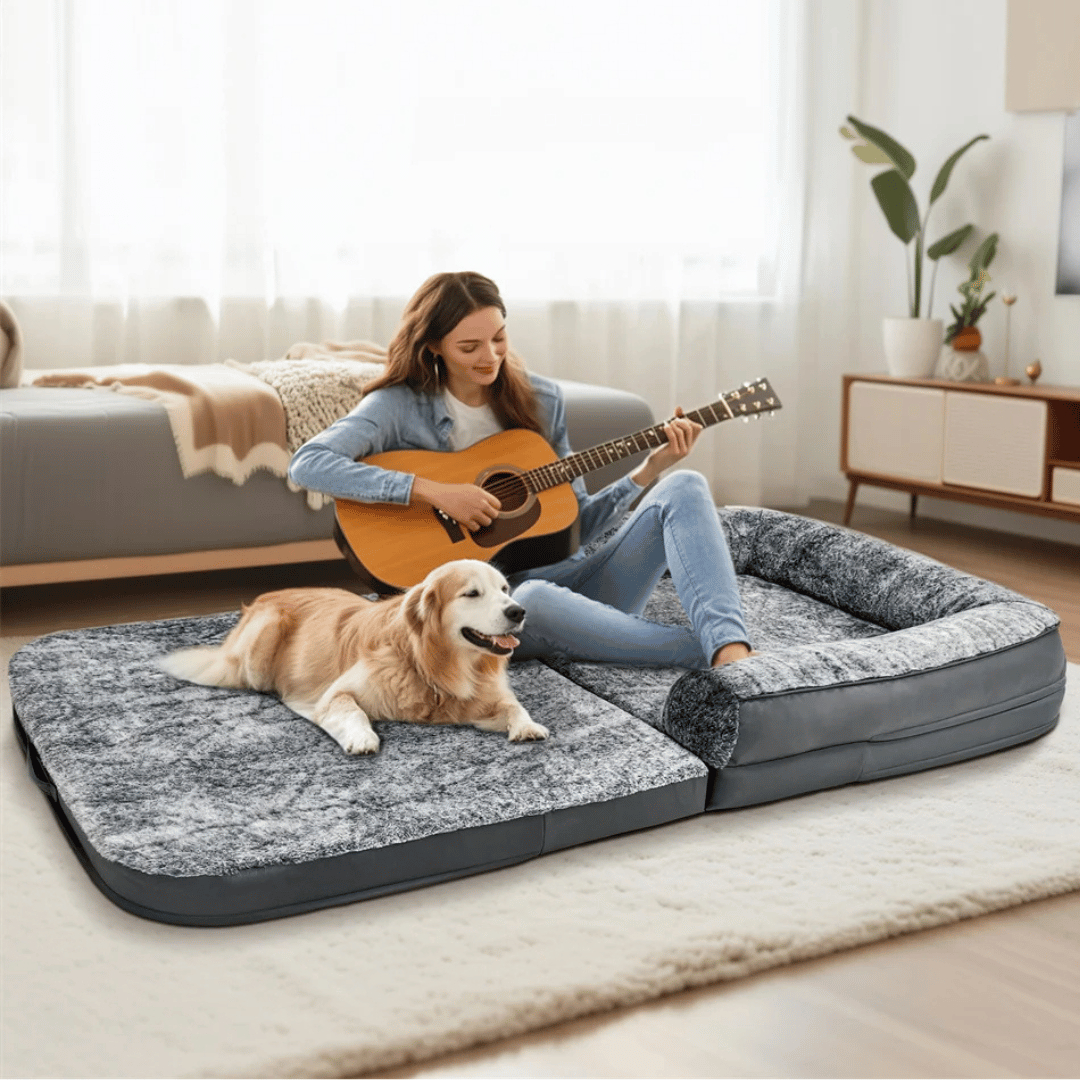 Anti-Anxiety Human Dog Bed | Foldable & Portable Calming Bolster Bed for Dogs & Owners 3