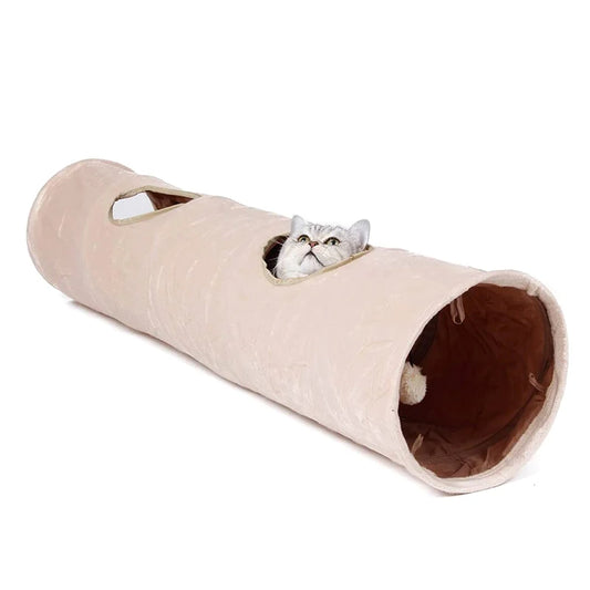 Plush Collapsible Cat Play Tunnel | Space-Saving Toy for Active Indoor Cats