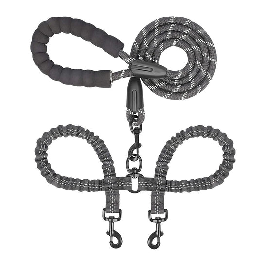 Thick & Strong Double Dog Lead with Foam Handle & Reflective Rope | Dog Leash for 2 Dogs 1