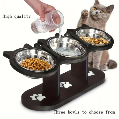 Adjustable Tilt Raised Cat Bowl Stand with 3 Stainless Steel Bowls 5
