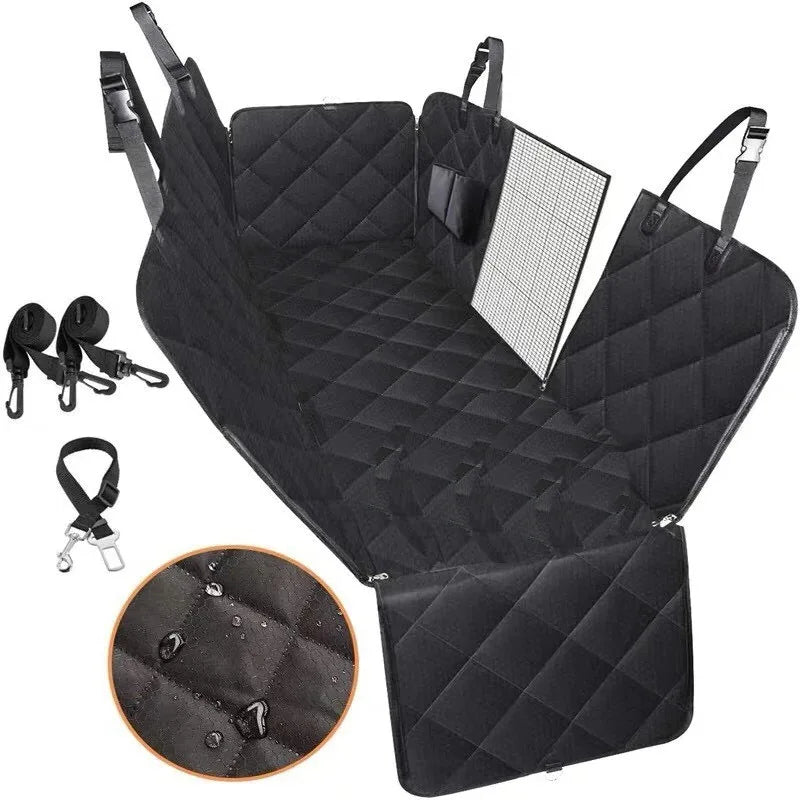 Waterproof Dog Car Hammock Seat Cover with Mesh Window & Door Flaps | Quick-Release Buckle Back Seat Protector for Dogs