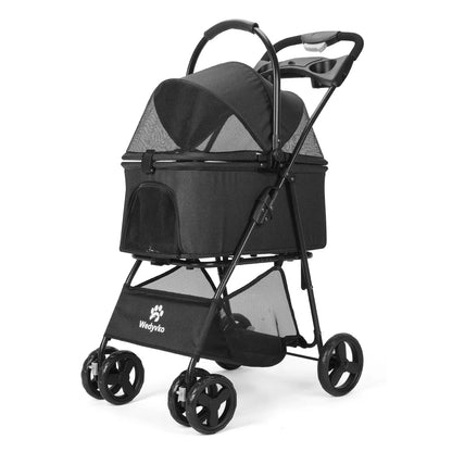 Convertible Canopy Dog Stroller with Detachable Carrier Basket Car Seat, Storage & Cup Holder 3