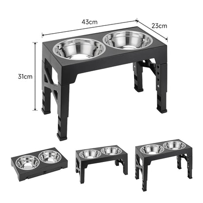 Raised Dog Bowl Stand with Adjustable Tilt & Stainless Steel & Slow-Feeding Bowls 9