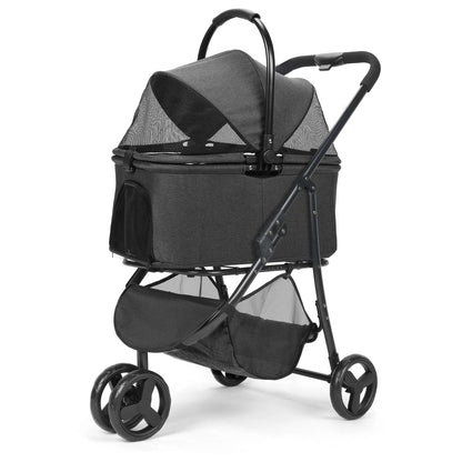 3-In-1 Foldable Dog Stroller with Detachable Carry Basket for Car Travel 2