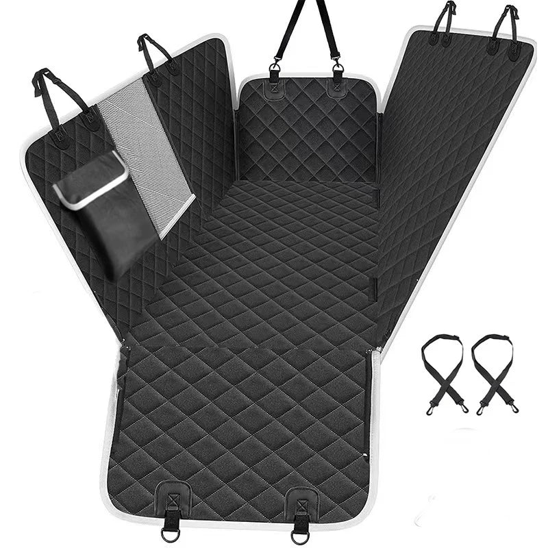 Waterproof Dog Car Hammock Seat Cover with Mesh Window & Door Flaps | Quilted Non-Slip Back Seat Protector for Dogs