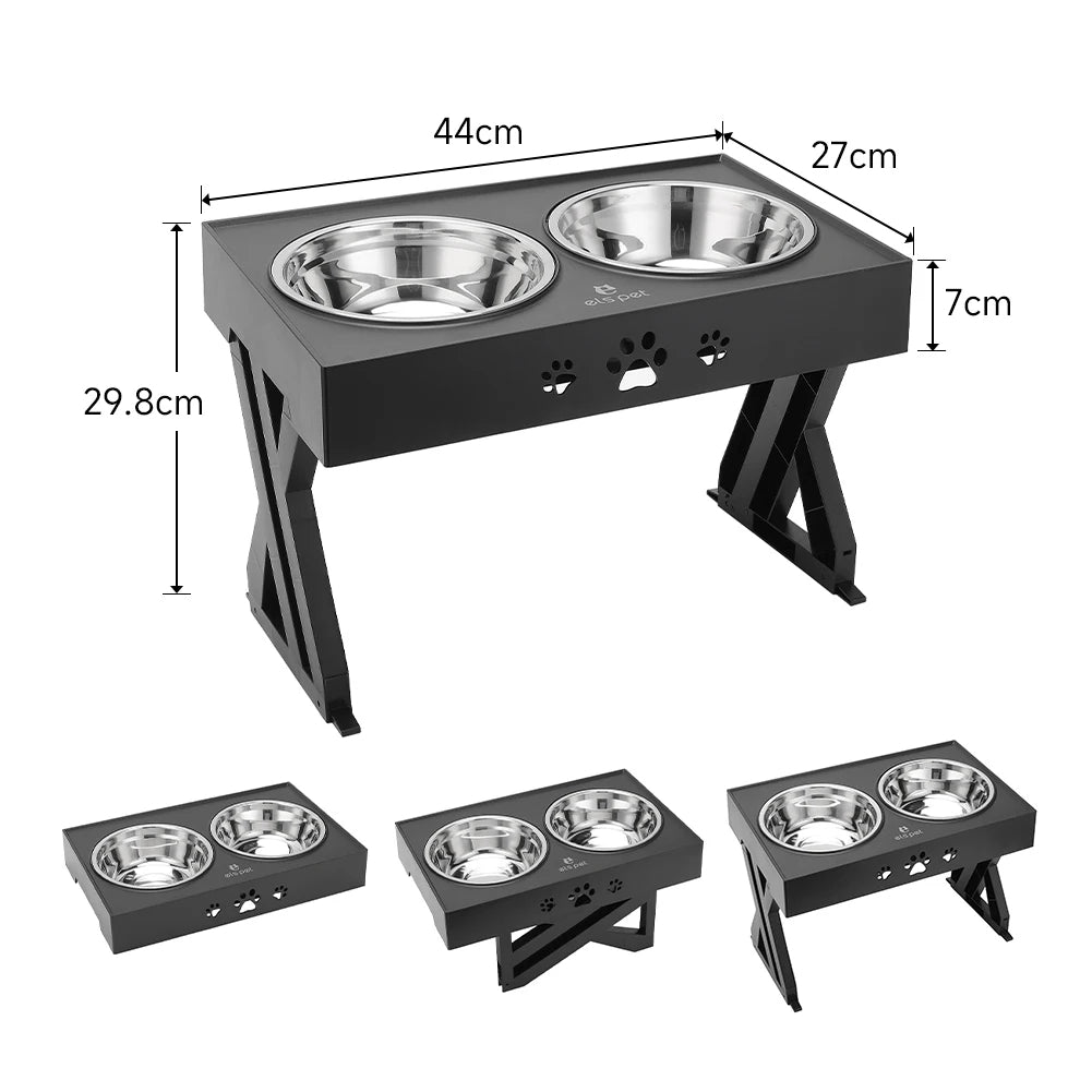 Sturdy Elevated Dog Feeding Station with 3 Adjustable Height Levels & 2 Stainless Steel Bowls 8