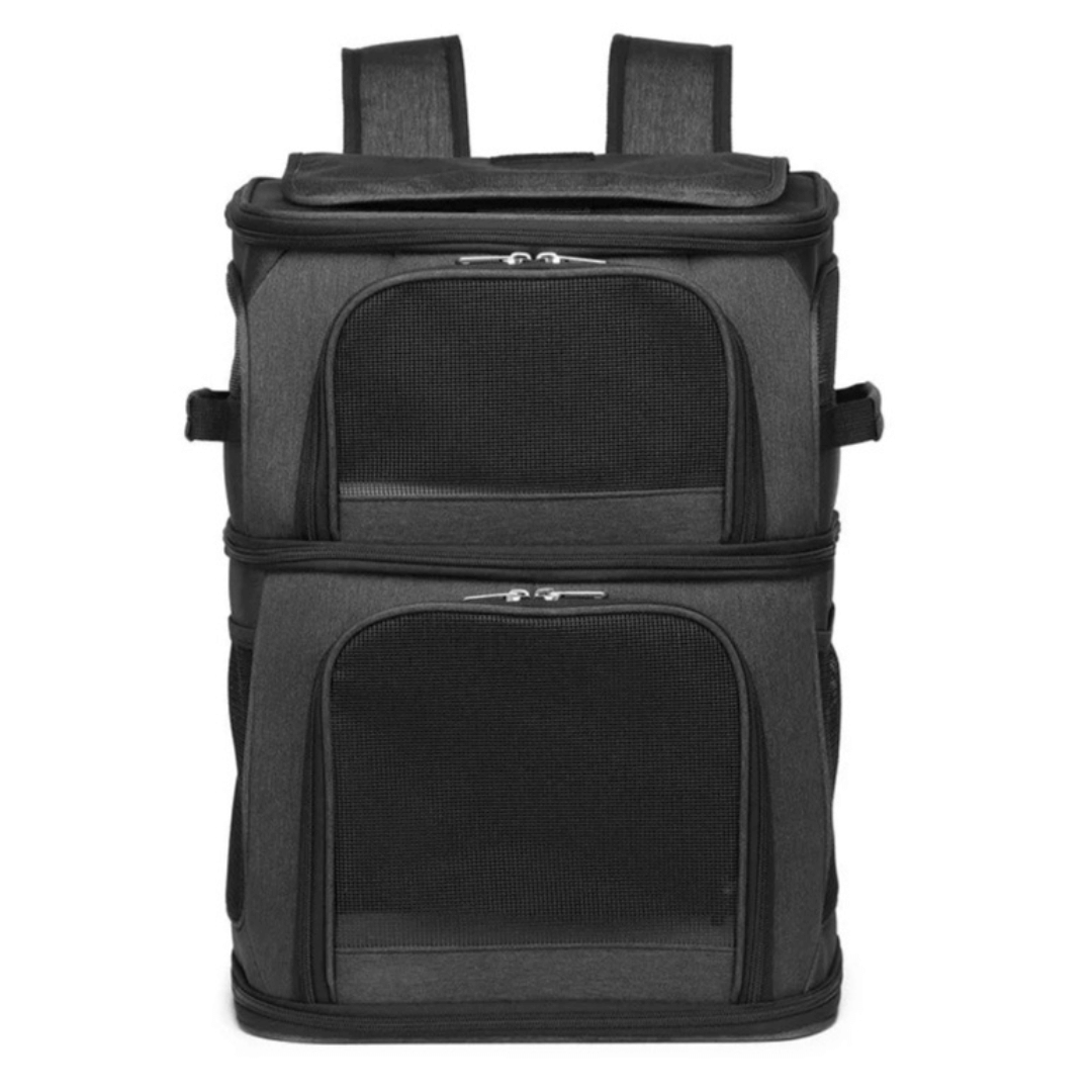 Ventilated Double Pet Carrier Backpack for Cats & Small Dogs with Two Compartments & Multiple Openings