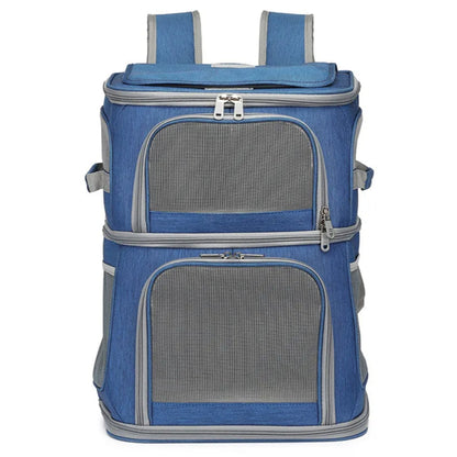 Ventilated Double Pet Carrier Backpack for Cats & Small Dogs with Two Compartments & Multiple Openings 3