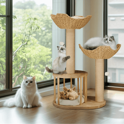 Cat Tree Tower with Nap Nest, Baskets & Scratching Post 3