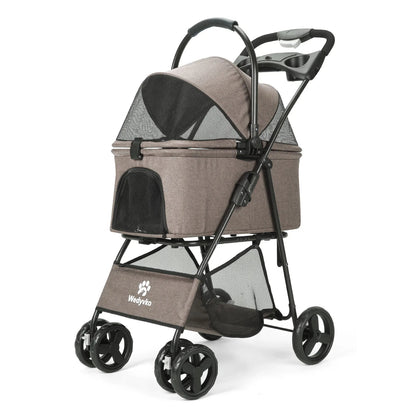 Convertible Canopy Dog Stroller with Detachable Carrier Basket Car Seat, Storage & Cup Holder 1