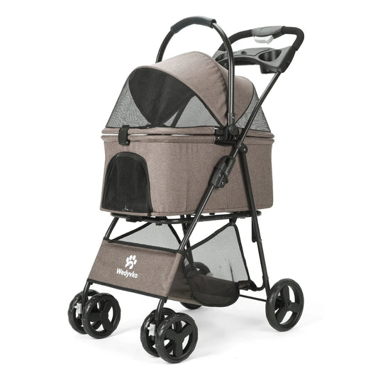 Convertible Canopy Dog Stroller with Detachable Carrier Basket Car Seat, Storage & Cup Holder 1