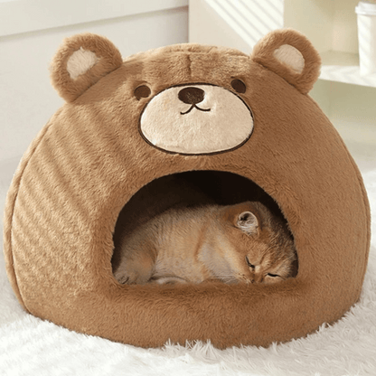 Cute Bear Semi-Enclosed Cat Bed House 1