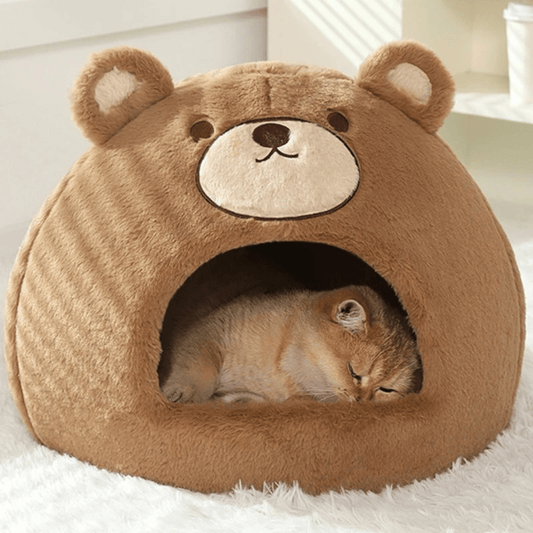 Cute Bear Semi-Enclosed Cat Bed House 1