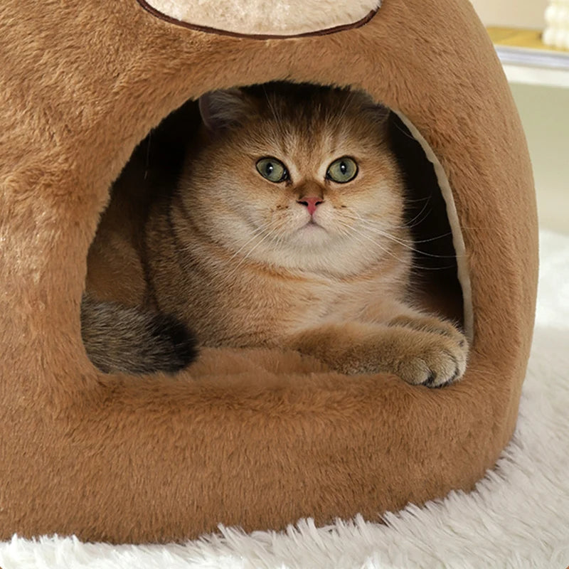 Cute Bear Semi-Enclosed Cat Bed House 2