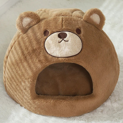 Cute Bear Semi-Enclosed Cat Bed House 5
