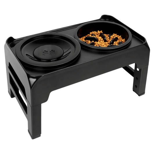 Fully Adjustable Raised Dog Feeding Station with Slow-Feeding Dog Bowls 1