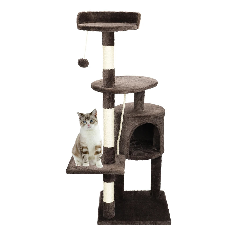 Dark Brown Multi-Level Perch Cat Tree with Condo & Scratching Post 1