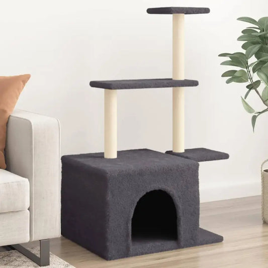 Dark Grey Multi-Perch Cat Tree with Large Nest House & Scratching Posts 1