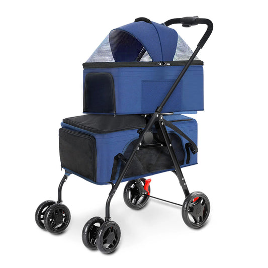 Detachable Double Basket Pet Stroller for Dogs & Cats with One-Touch Fold 1