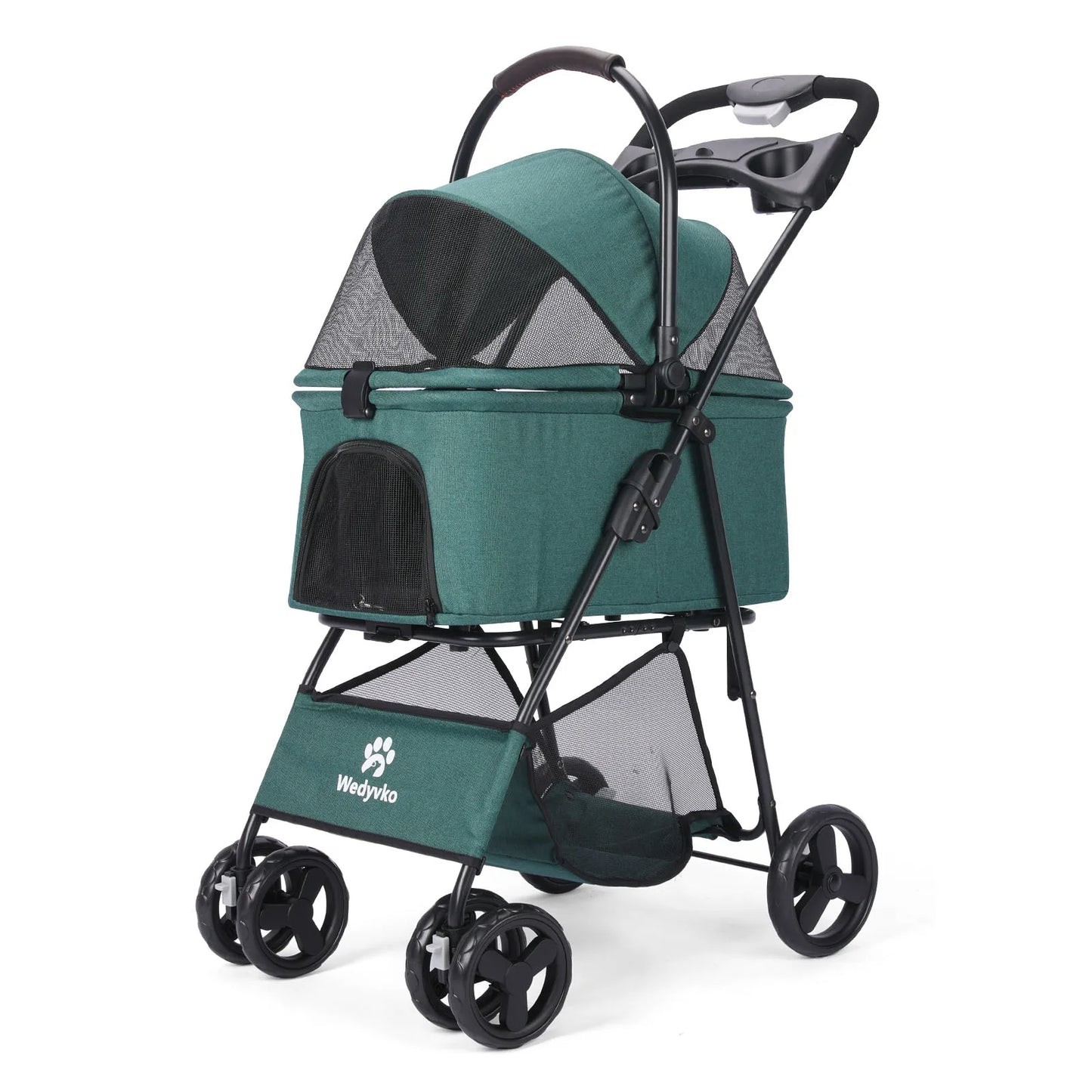 Convertible Canopy Dog Stroller with Detachable Carrier Basket Car Seat, Storage & Cup Holder 2
