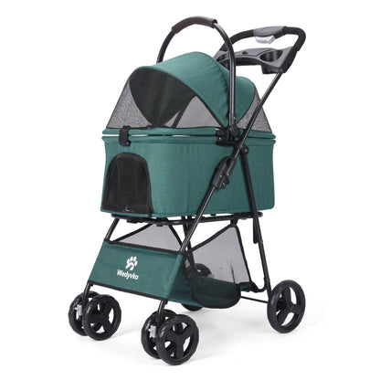 Convertible Canopy Dog Stroller with Detachable Carrier Basket Car Seat, Storage & Cup Holder 2