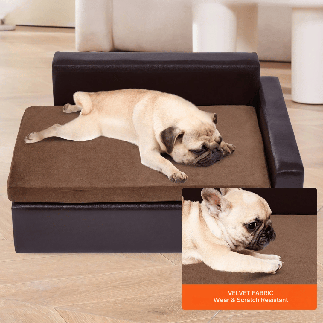 Deluxe Faux Leather Dog Sofa Bed with Storage 2