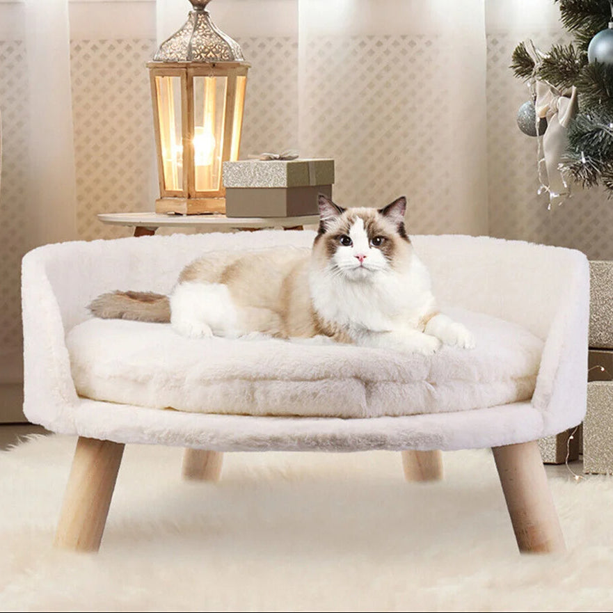 Elevated Round Plush Pet Bed Chair for Cats & Small Dogs 2