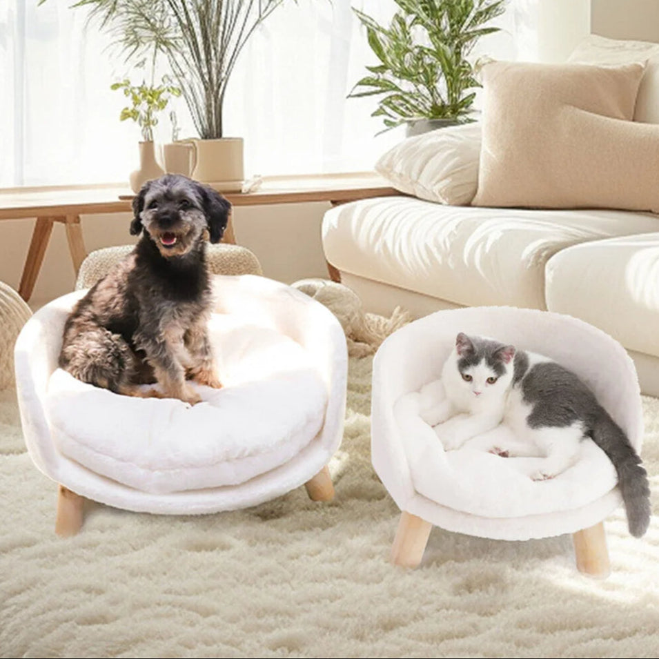Elevated Round Plush Pet Bed Chair for Cats & Small Dogs 3