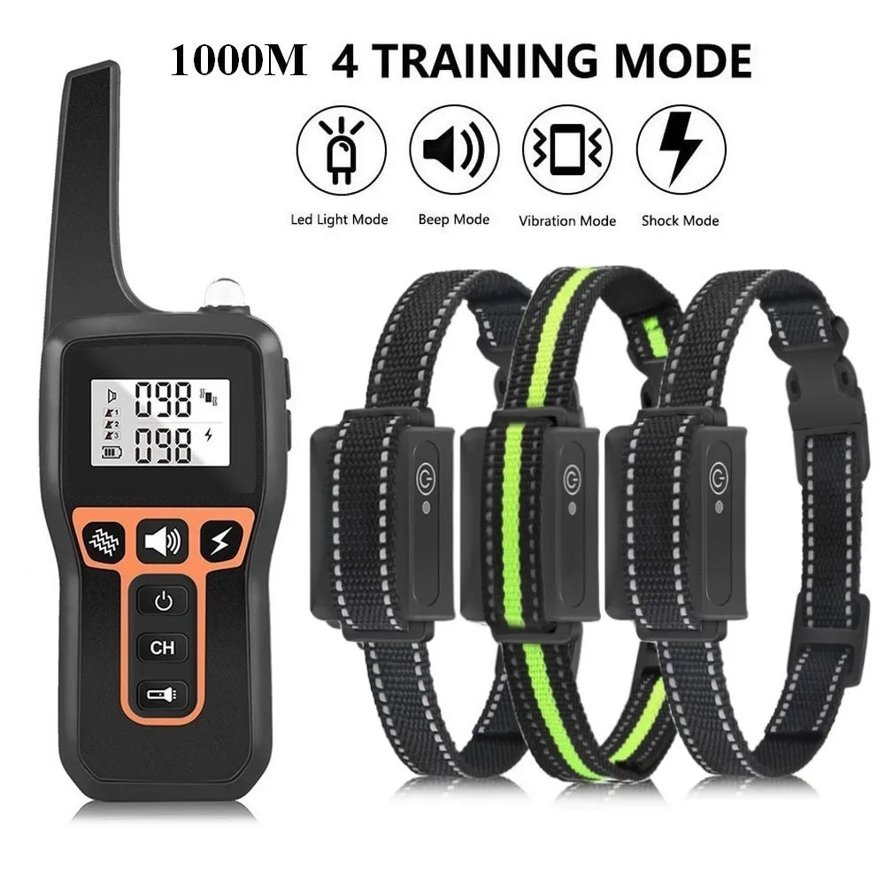 3-Mode 1000m Anti-Bark Dog Training Collar with Remote Control