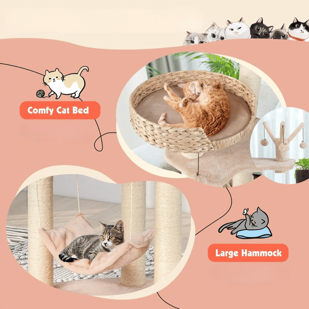 Fun Cat Tree Tower with Perch, Nest & Hammock 4