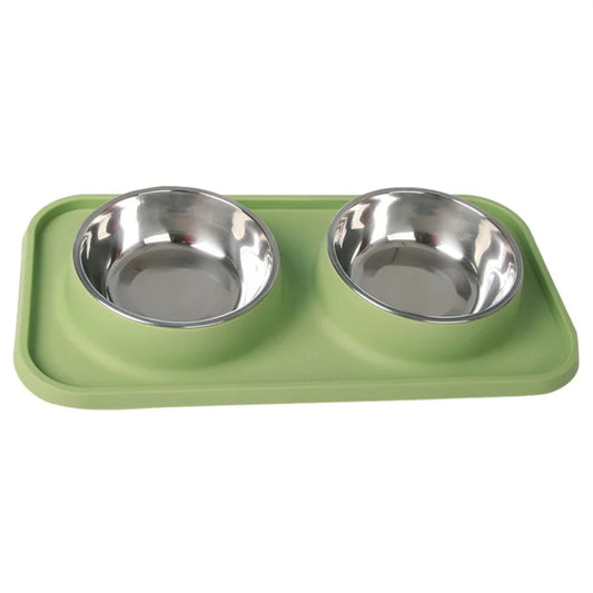 Double Stainless Steel Dog Bowls & No-Flip Tray