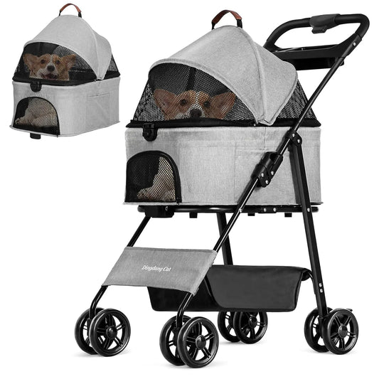 Foldable Dog Pushchair with Spacious Basket & Storage 1