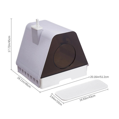 Modern House Enclosed Cat Litter Box with Pull-Out Tray, Mat & Built-In Scoop