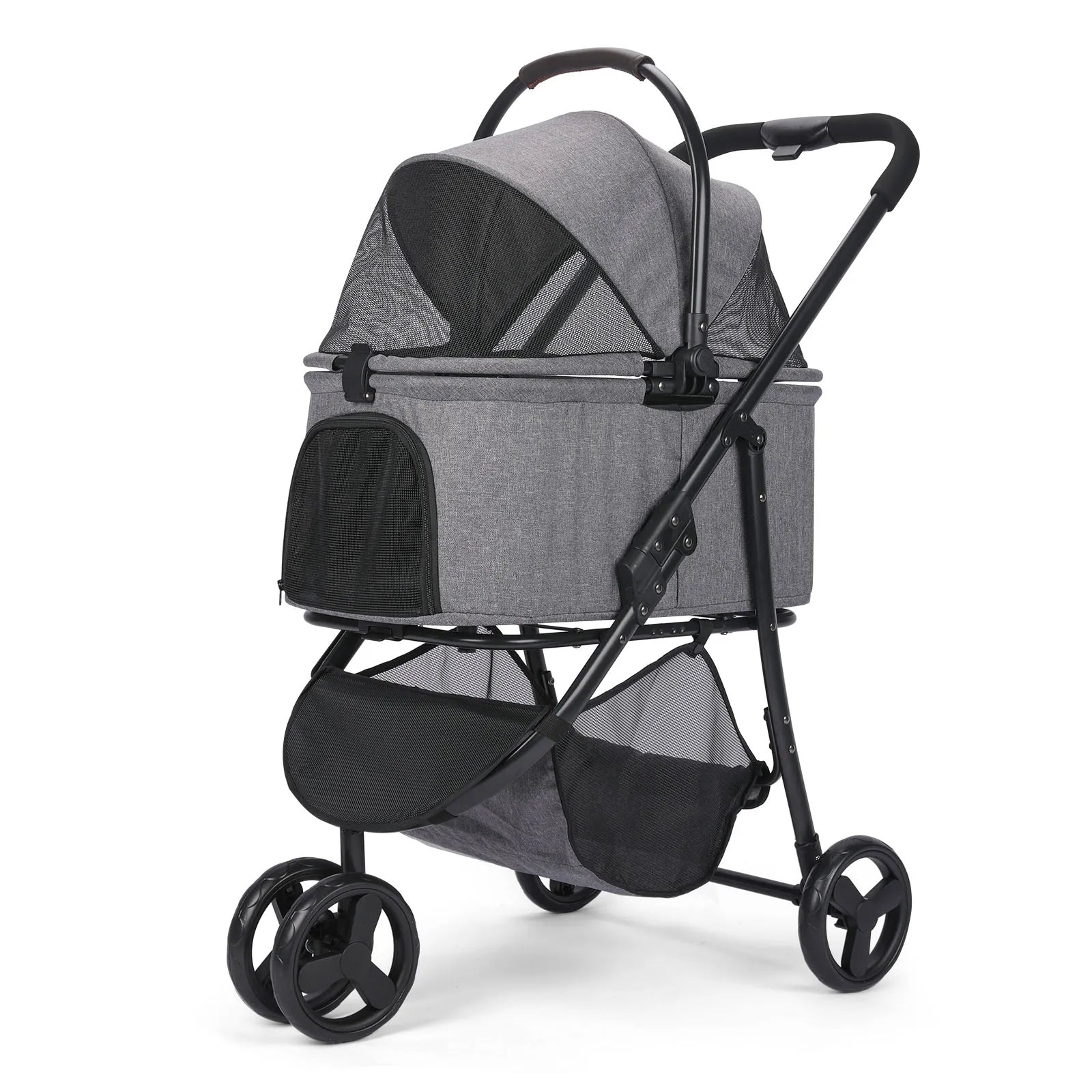 3-In-1 Foldable Dog Stroller with Detachable Carry Basket for Car Travel 1