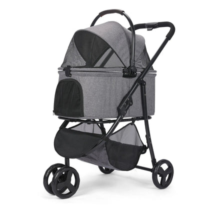 3-In-1 Foldable Dog Stroller with Detachable Carry Basket for Car Travel 1