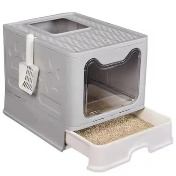 Front & Top Entry Enclosed Cat Litter Box with Drawer Tray & Scoop 4