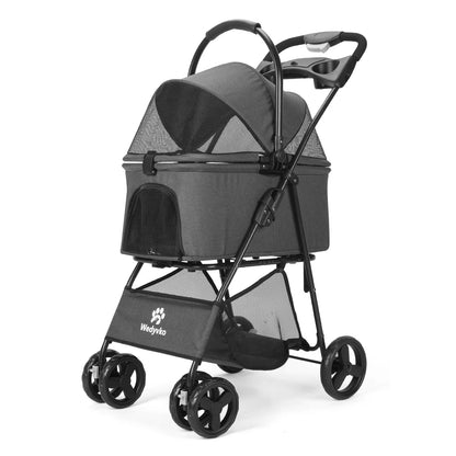 Convertible Canopy Dog Stroller with Detachable Carrier Basket Car Seat, Storage & Cup Holder 4