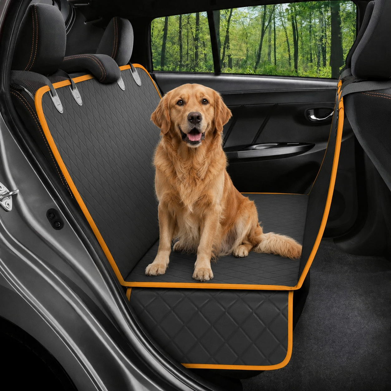 Waterproof Dog Car Hammock Seat Cover with Door Flap Protection | Non-Slip Quilted Back Seat Protector for Dogs — Universal Fit