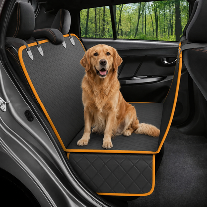 Waterproof Dog Car Hammock Seat Cover with Door Flap Protection | Non-Slip Quilted Back Seat Protector for Dogs — Universal Fit