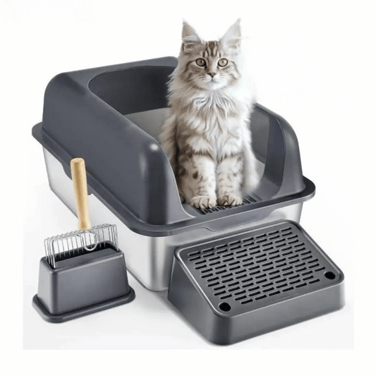 High Wall Cat Litter Box with Stainless Steel Tray & Clever Step 1