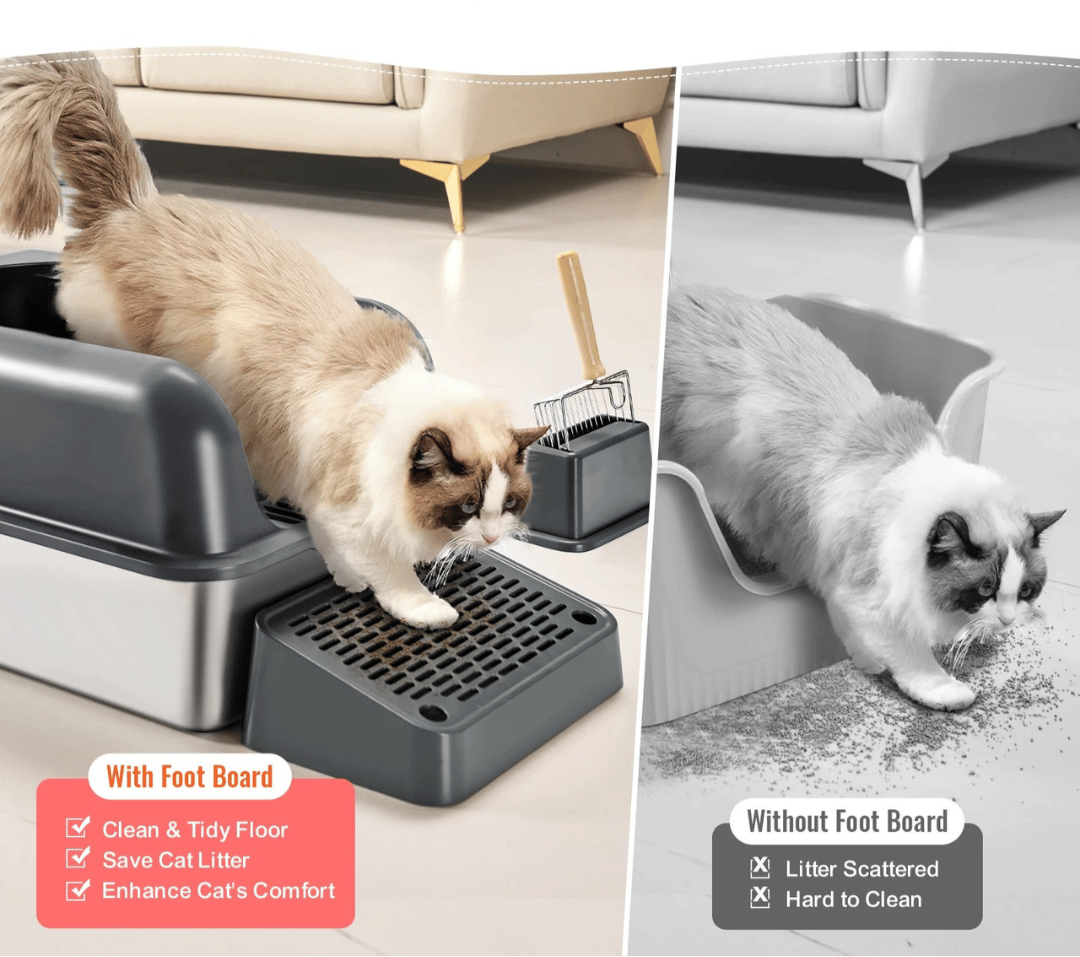 High Wall Cat Litter Box with Stainless Steel Tray & Clever Step 5