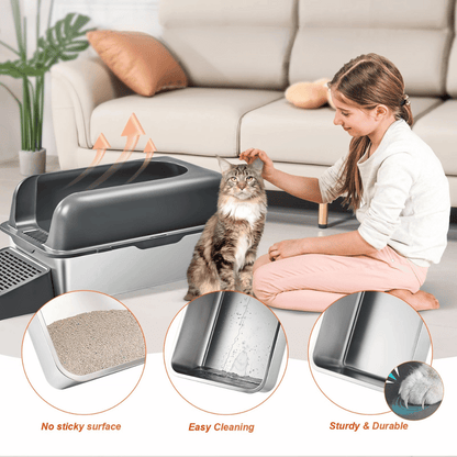 High Wall Cat Litter Box with Stainless Steel Tray & Clever Step 6