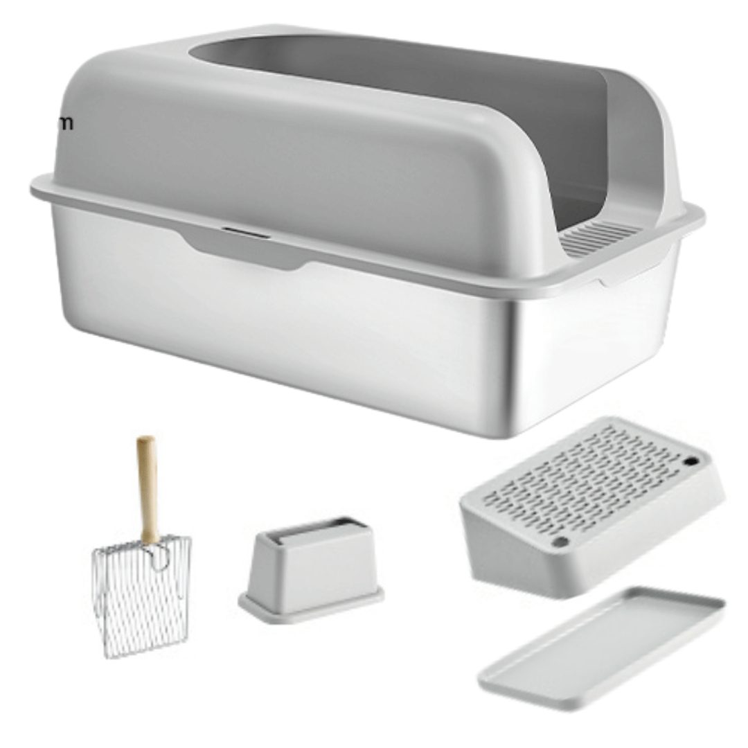High Wall Cat Litter Box with Stainless Steel Tray & Clever Step 8