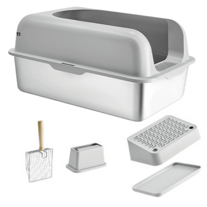 High Wall Cat Litter Box with Stainless Steel Tray & Clever Step 8