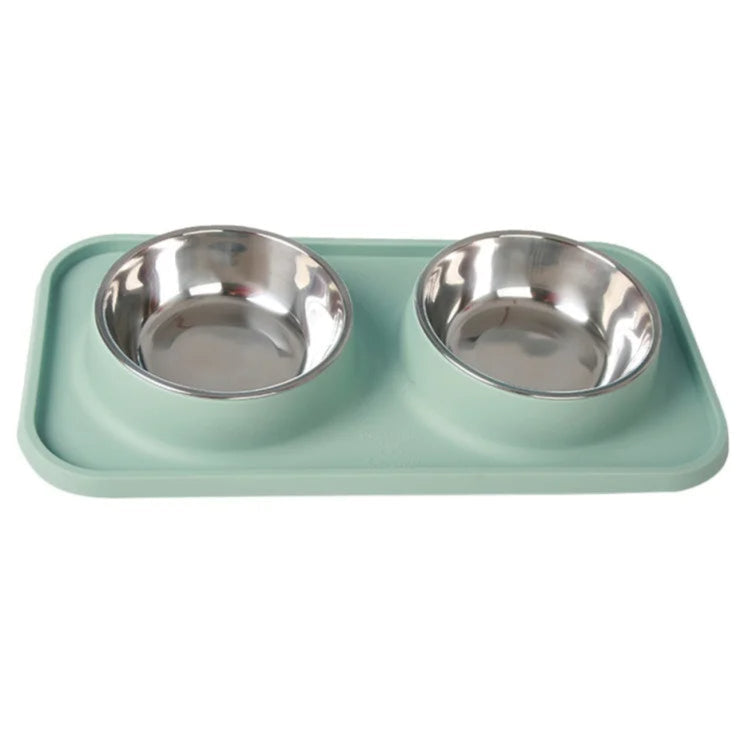 Double Stainless Steel Dog Bowls & No-Flip Tray