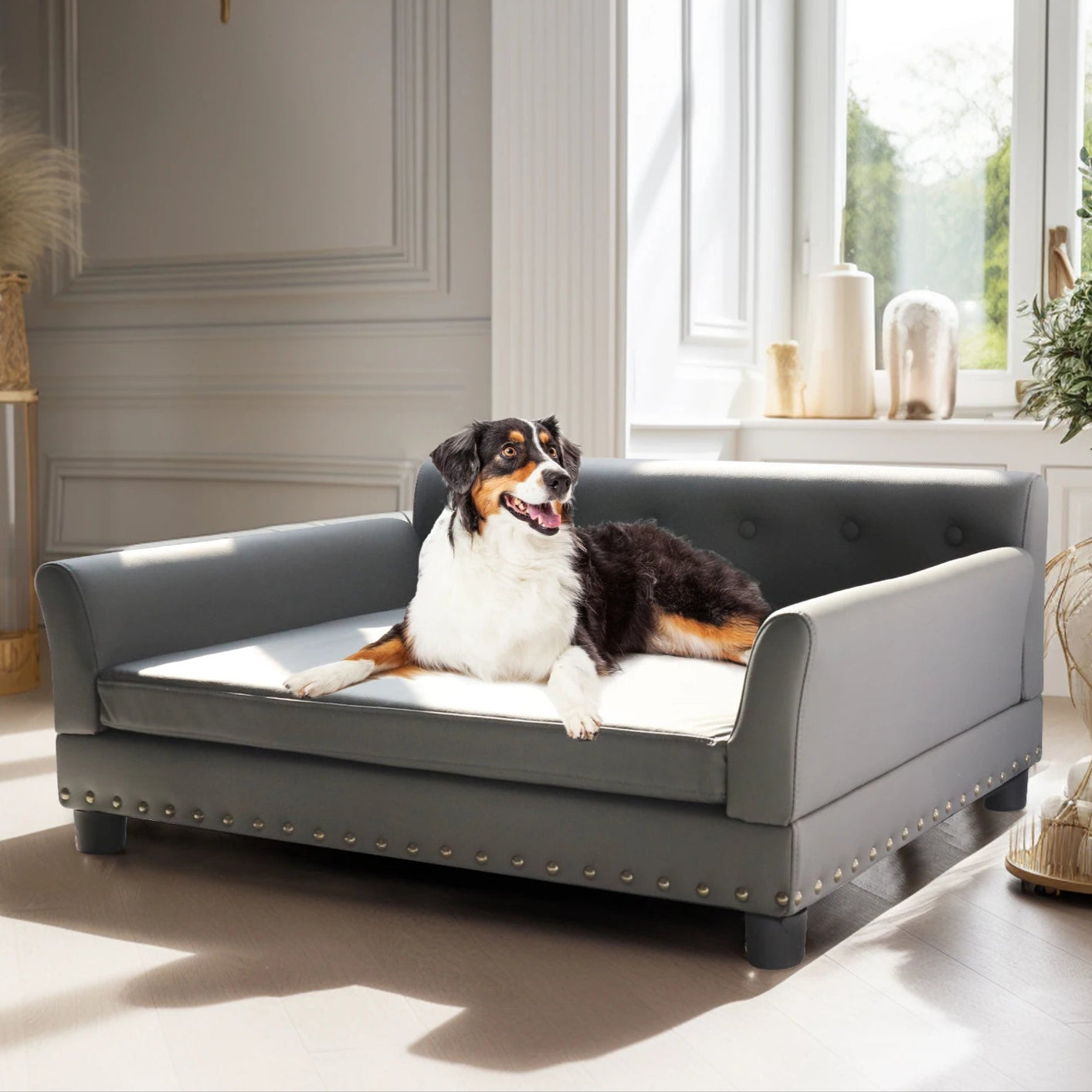 Luxury Faux Leather Dog Sofa Bed for Large & XL Dogs 4